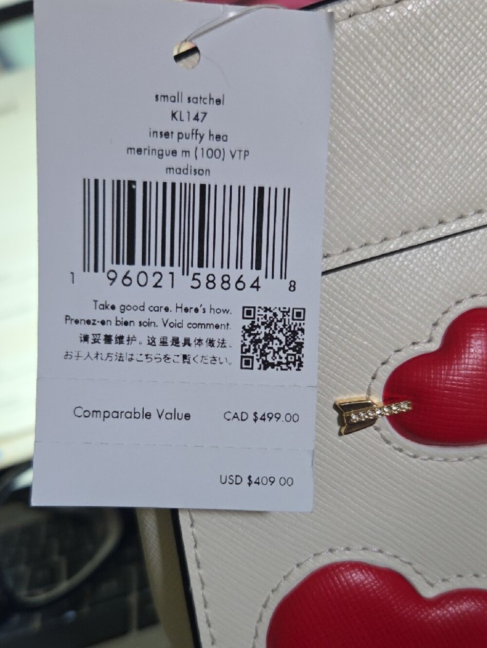 kate spade cream crossbody with red heart appliqués and gold logo - Picture 5 of 6